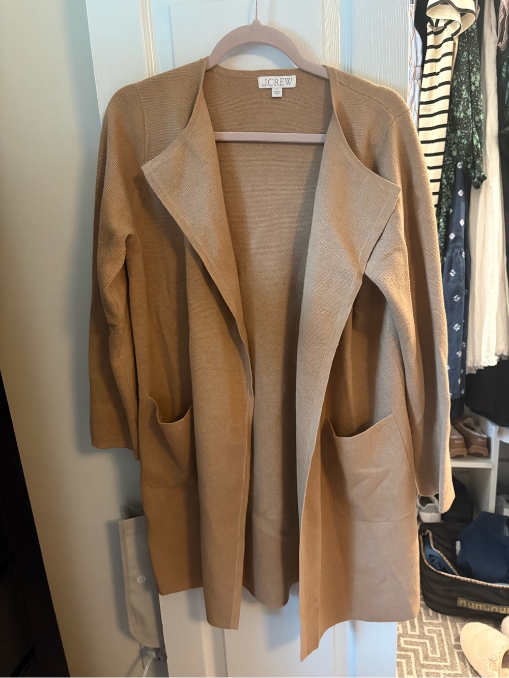 J. Crew Camel Open-Front Pocket Cardigan